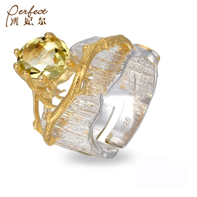 Special Design Saudi Arabia Citrine 925 Sterling Silver Thickness Ring