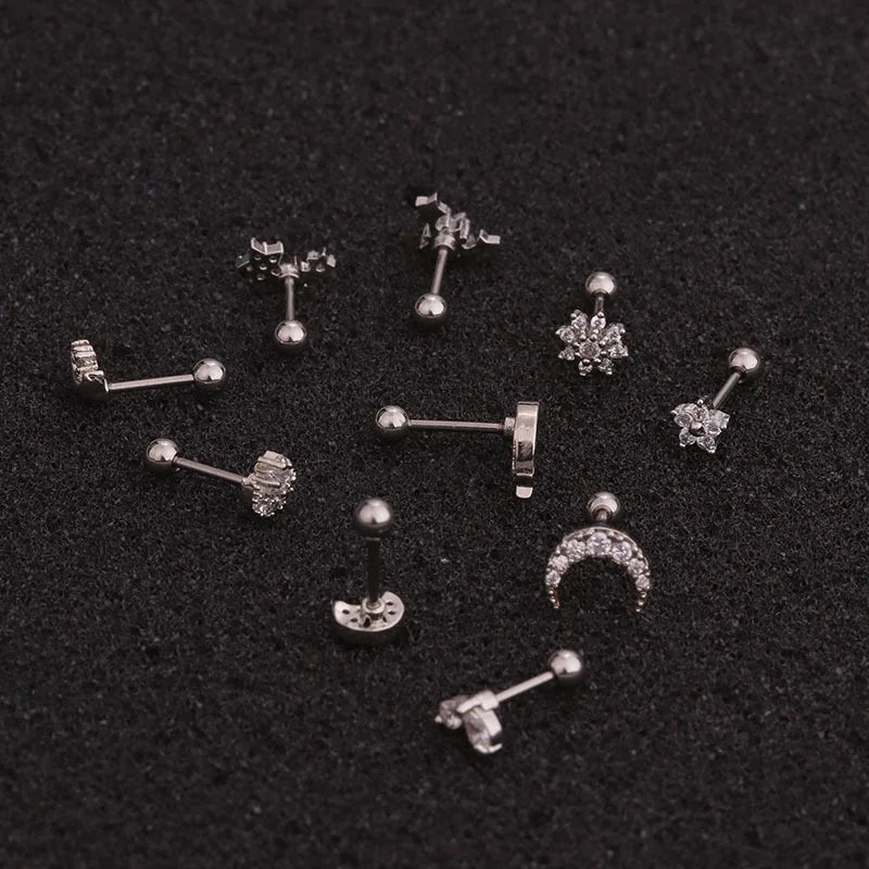 S&S Stainless Steel AAA Zircon Ear Bone Nail | Silver | 10 Designs