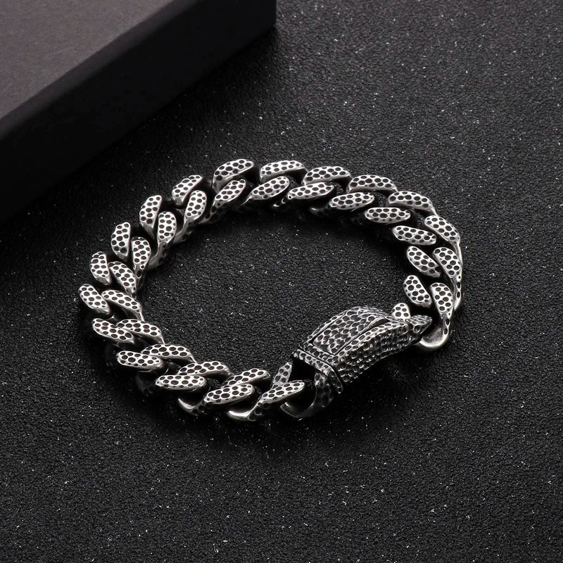 KALEN 215mm Men Punk Stainless Steel Leopard Prints Cuban Links Bracelet