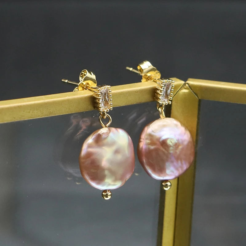 925 Silver High Sense Simple Pink Baroque Pearl Elegance Drop Earrings White Zircon for Women Fashion Wedding Jewelry