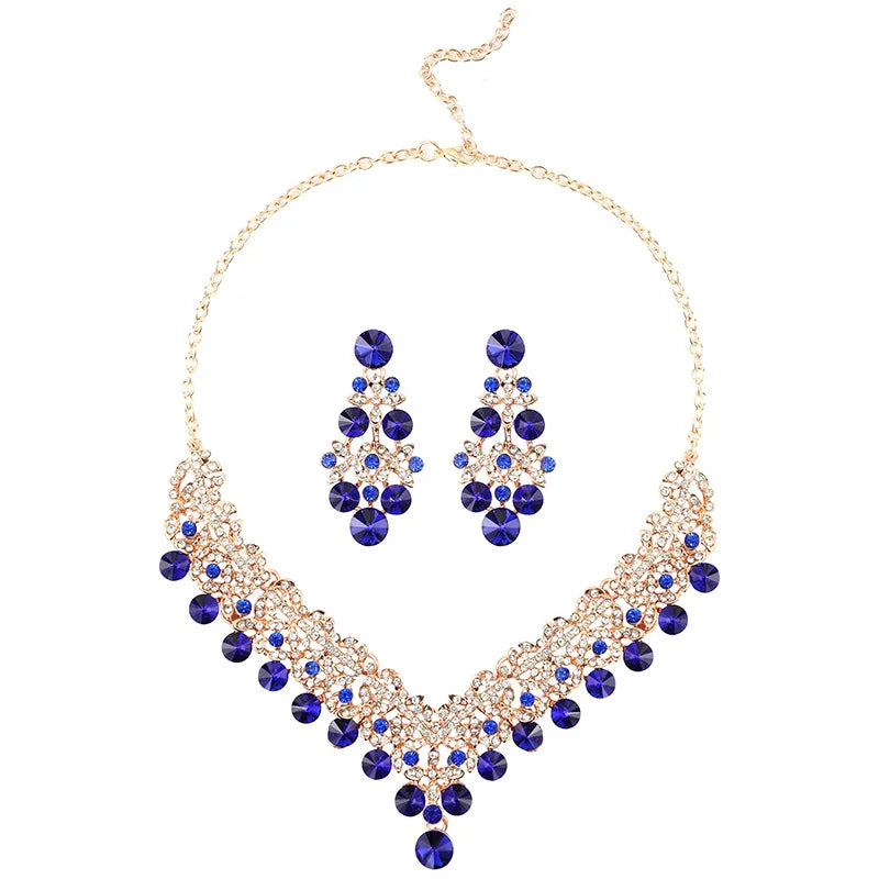 Crystal Flower Necklace & Earrings Jewellery Set | 6 Colours Bridal Evening Fashion Set