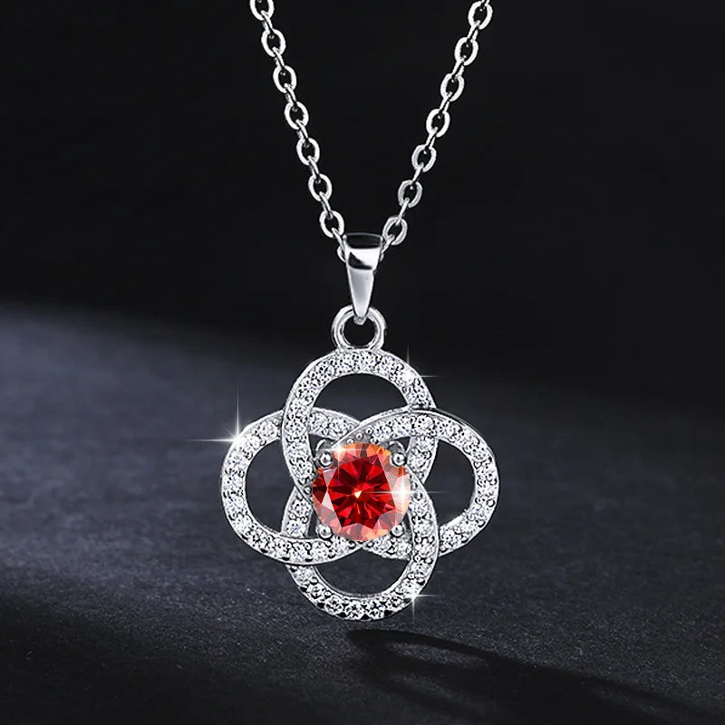 REDheart Trendy S925 Silver Four-leaf Clover Inlaid 1CT Moissanite Pendant Necklace and Earrings for Women Jewelry Set
