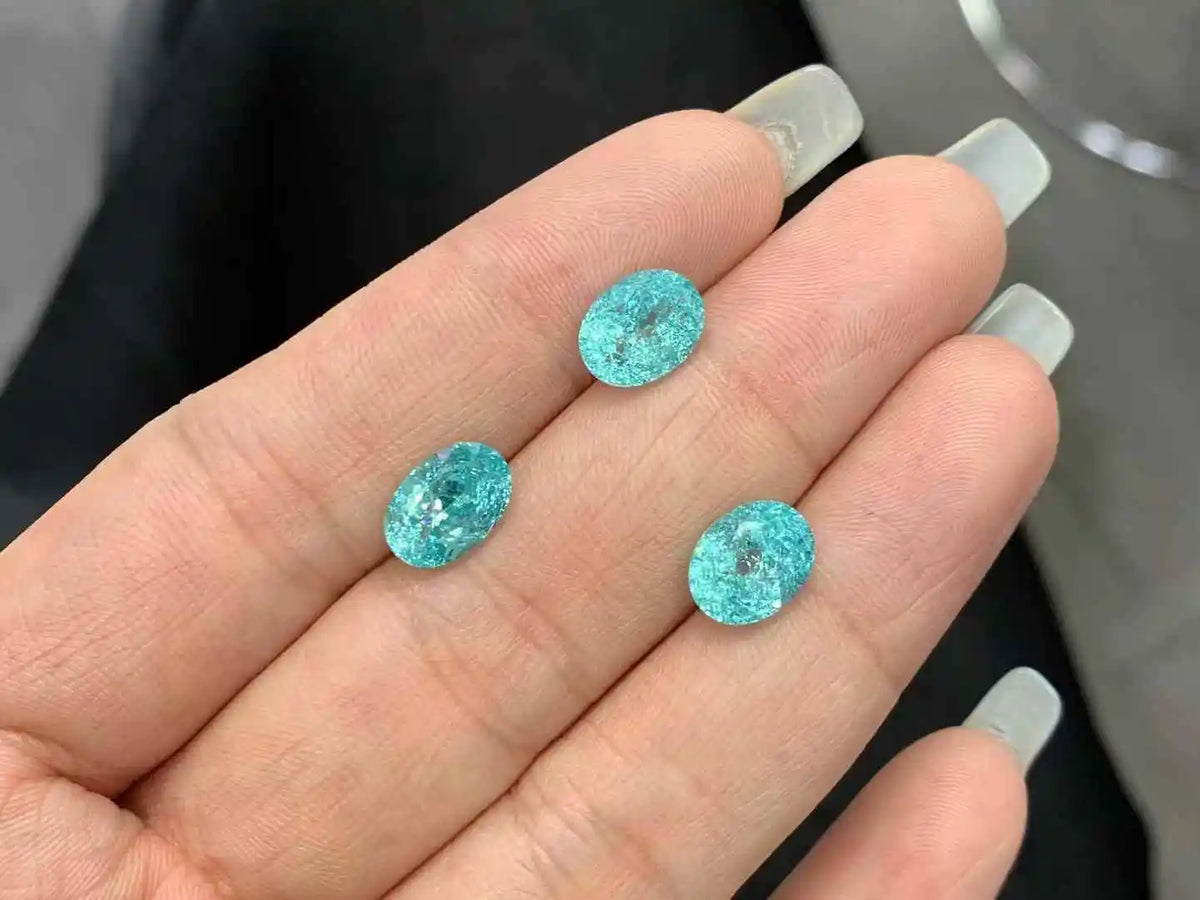 REDheart High Quality Handmade Jewelry Making Rings Lab Grown Paraiba Tourmaline Ice Crack Oval Blue Diamonds Loose Gemstones