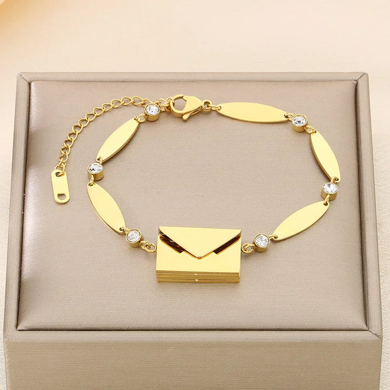 FASHIONISTA Simple 18K Gold Stainless Steel Bracelet Creative Envelope Geometric Pattern Zircon Trendy Jewelry Bracelets
