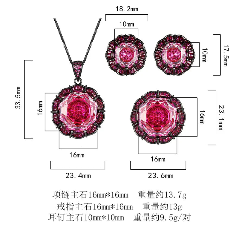 REDheart Copper Inlaid Pearl 18K Gold Plated Trendy Flower Design Ring Pendant Necklace Set Rose Cut Fashion Costume Jewelry for Women's