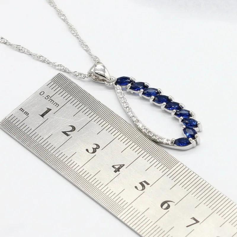 XOTICA Silver Jewelry Set for Women Blue White Crystal Earrings Necklace Pendant for Wedding Parties Gifts Engagements Featuring Zircon