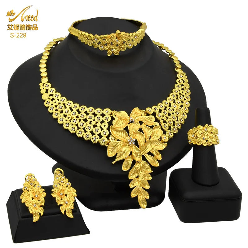 Gold Heart Bridal Jewellery Set | Necklace, Bracelet, Earrings & Ring | 24 Style Options