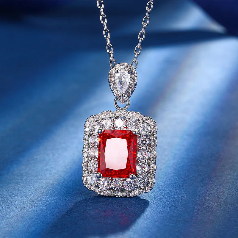 Gemfiori Light Luxury Super Sparkling Princess Long Earrings Korean Version Temperament Pendant Ring Set square Fashion Accessory