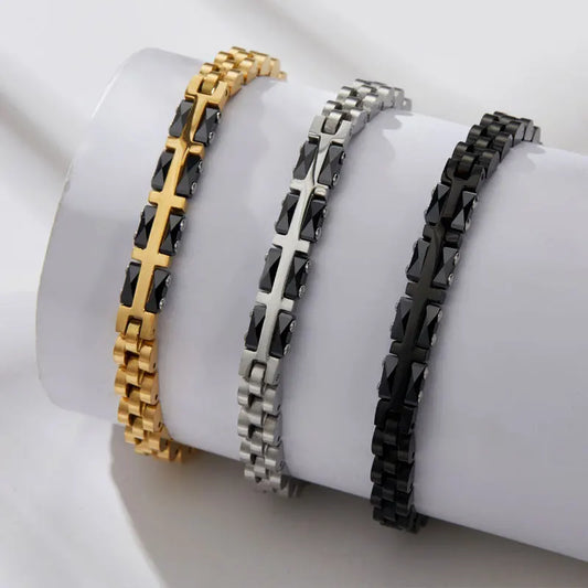 REBEL Anti Tarnished 316L Stainless Steel Fashion Men's Bracelet & Bangle 14K 18K Gold Plated Engravable Bracelet Blanks For Men