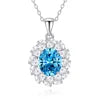 925 Sterling Silver Classic Square Blue Zircon Pendant Necklace | Luxury Blue Stone Clavicle Chain Birthday Gift for Women