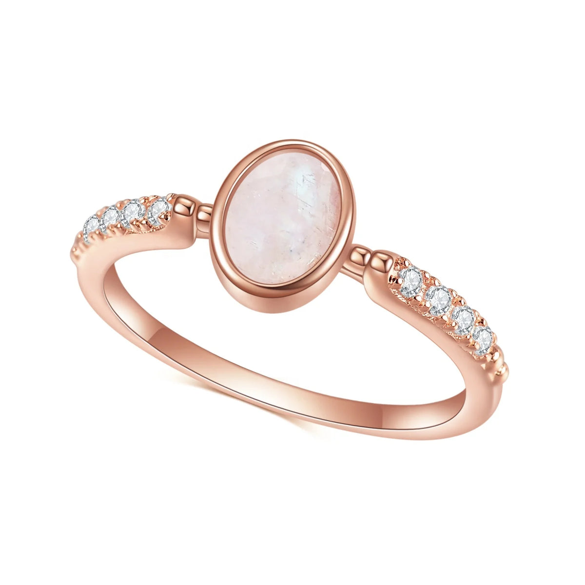 Gemfiori Abiding Fine Jewelry Delicate Fashion Rainbow Milky Moonstone Gemstone Ring Jewelry for Women