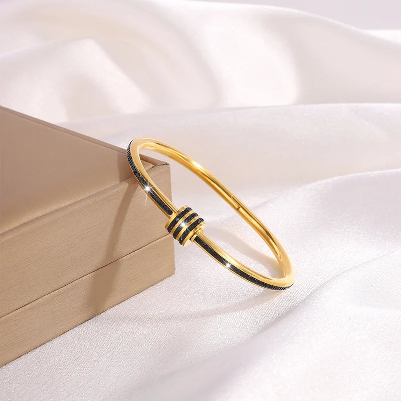 REBEL Stainless Inoxydable Stainless Steel 18K Gold Plated Roman Women Fashion Jewelry Bracelets Bangles