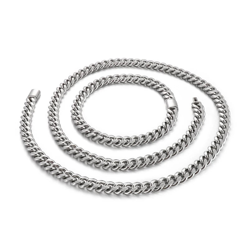 REBEL Minimalist Stainless Steel Necklace & Bracelet Jewellery Set | 60cm & 23cm