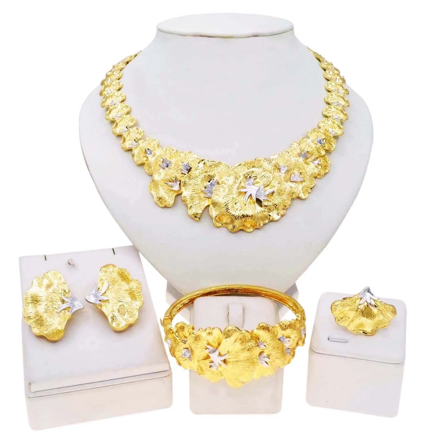 Zhuerrui Italian Gold Flower Jewelry Sets Exquisite Eco-Friendly Alloy Two-color Necklace Set Wedding Party Birthday Gift H00717
