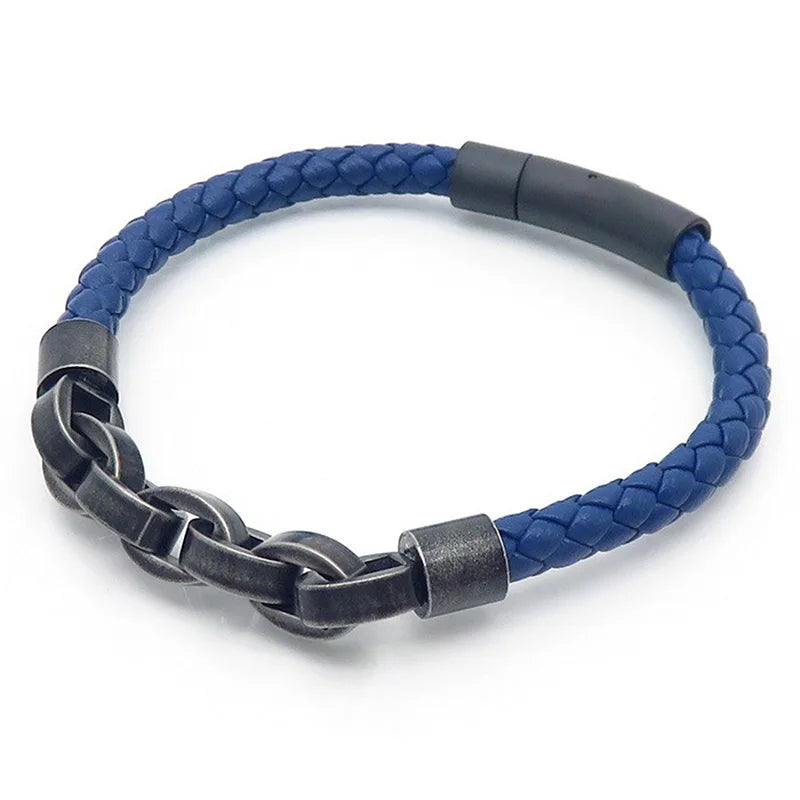 KALEN 210mm Men Vintage Multiple Style Stainless Steel&Cowhide Leather Bracelets