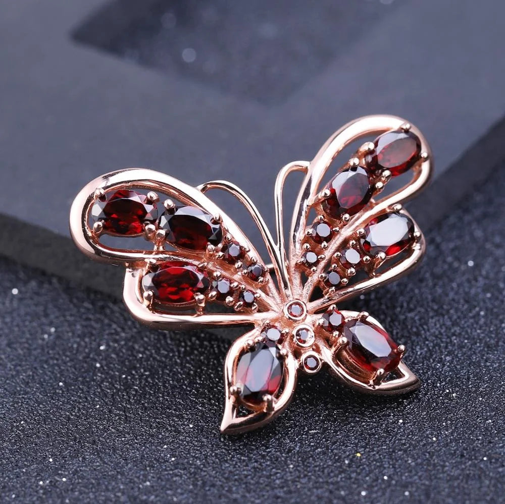ArtistA Abiding Factory Price Brooch Pin Jewelry Natural Garnet Butterfly Brooch 925 Sliver Vintage Brooches Women Dresses Jewelry