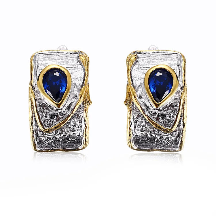 Afro 925 Sterling Silver Classic Blue Spinel Charm Earrings for Women-Wedding & Party Gift