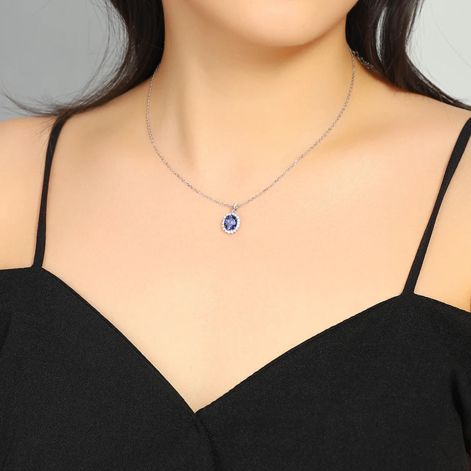 ArtistA High Quality Luxury Style Oval Shape Pendant Sterling Silver Jewelry Sapphire Charm Silver S925 Necklace Women Birthday Gift
