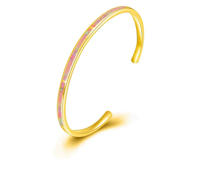 Trendy Rainbow Opal Open Bangle | Sleek Silver Cuff Best Seller
