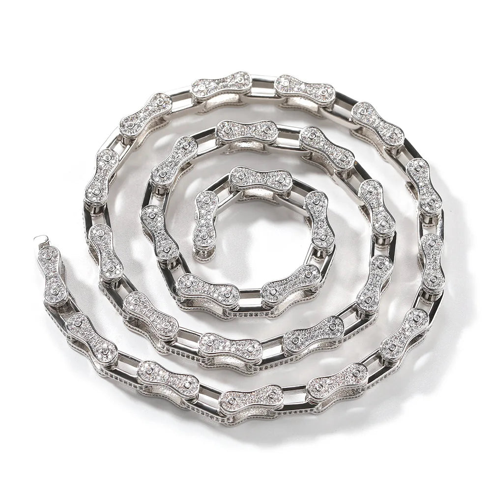 REBEL New Design 5mm Bicycle Mechanical Chain Iced Out Cz Fantastic Bike Chain Link Fashion Hiphop Necklace Bracelet