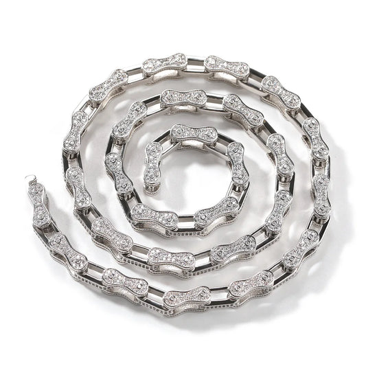 New Design 5mm Bicycle Mechanical Chain Iced Out Cz Fantastic Bike Chain Link Fashion Hiphop Necklace Bracelet