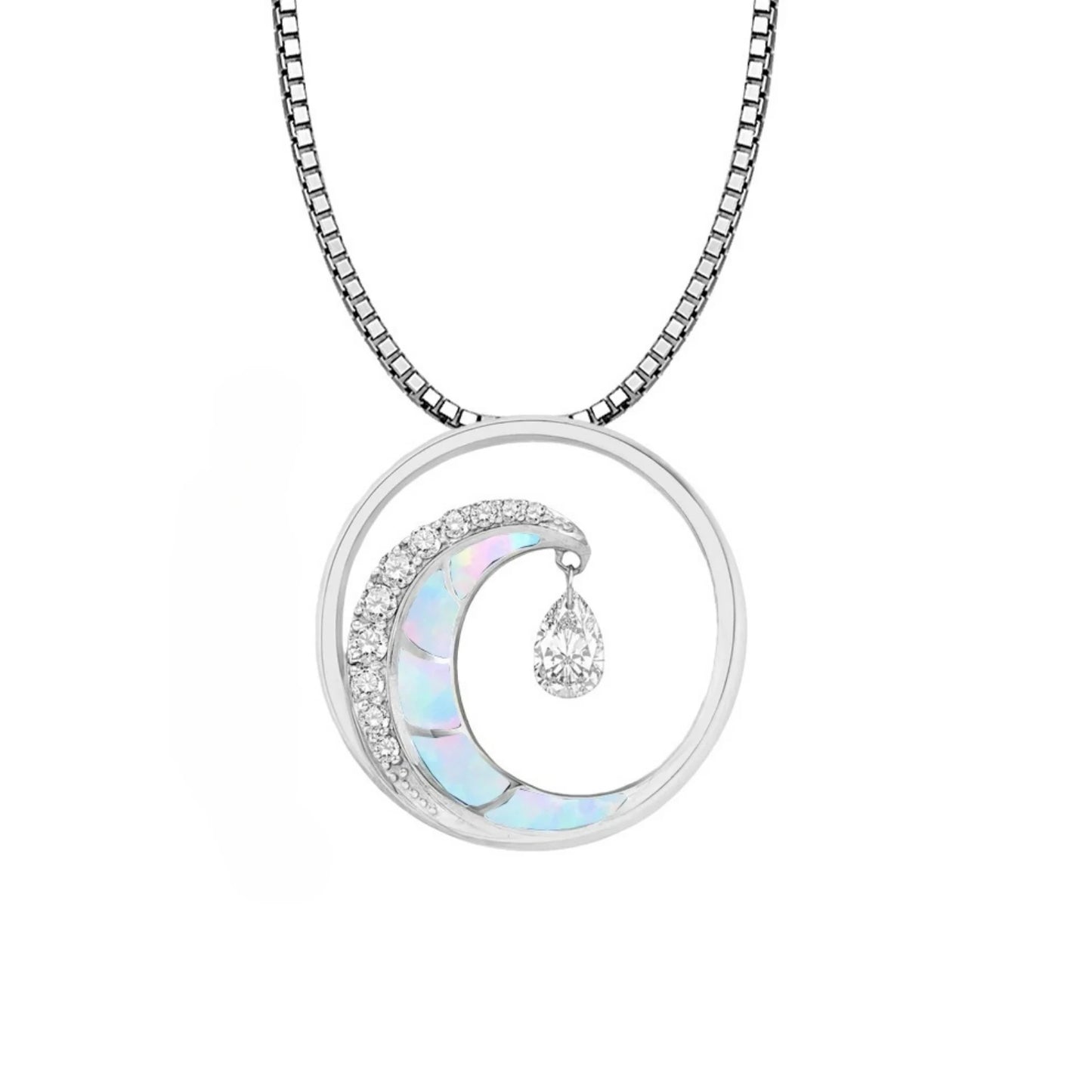 TikTok Viral Wave Opal Silver Plated Copper Box Chain Christian Lariat Necklace | Blue Ocean-Inspired Women's Gift Jewelry