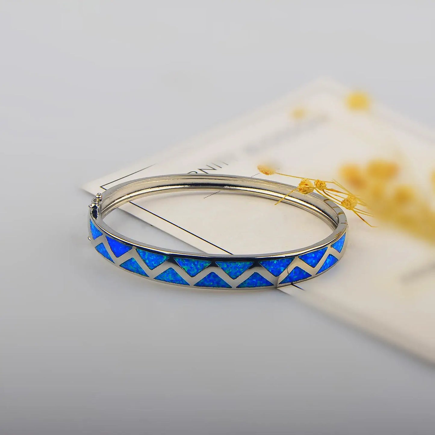 pink  Opal Bangle Aobao Geometric Inlaid Silver Tone Fashion Jewelry