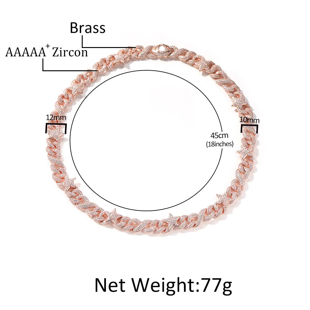 Wholesale High-End 10mm Cuban Chain Necklace for Men Full Star Eye Clasp Fashion Jewelry with Zircon and Copper Material