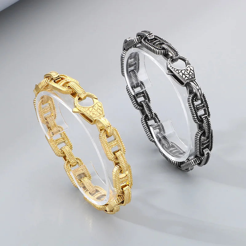 KALEN Trendy Fine Jewelry Fashion Bracelets Men Stainless Steel Striped Links Bracelet Bangle