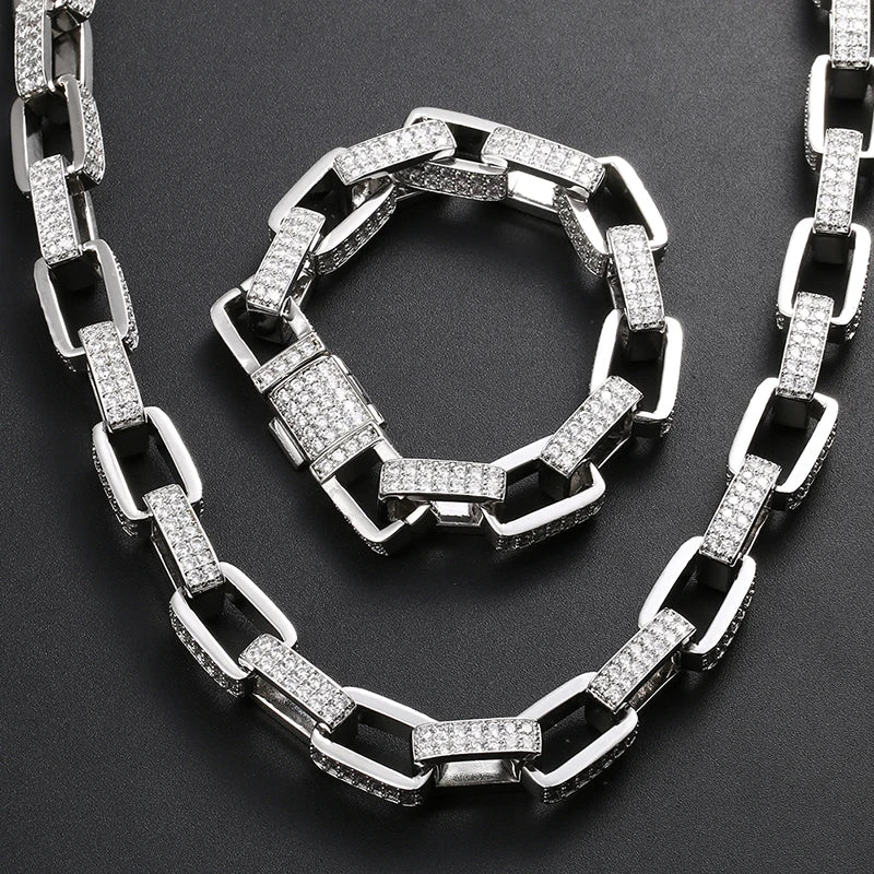 Fashion Design Copper Men 11mm High Quality Gold Plated Zirconia Cuboid Cuban Link Chain Wholesale Jewelry