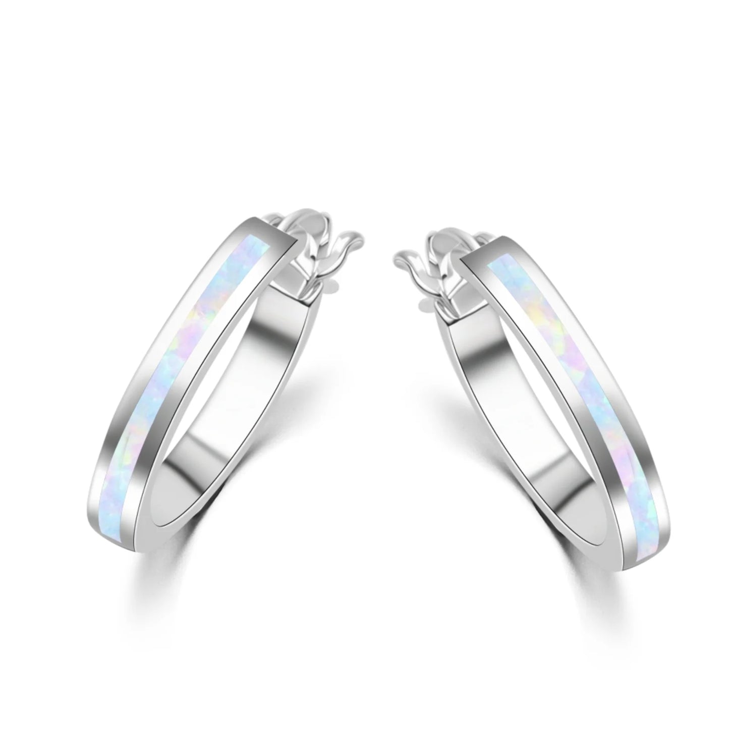 Aobao Silver Plated Geometric Opal Stud Earrings for Women