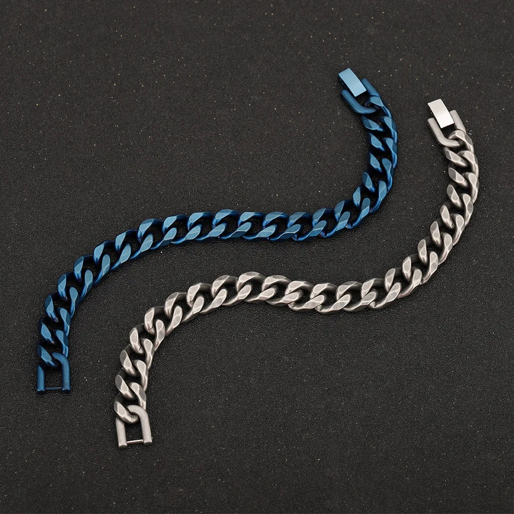 REBEL Duyizhao Vintage Stainless Steel Men's Charm Bracelet New European American Hip Hop Royal Blue Cowboy Cuban Rhodium Plated