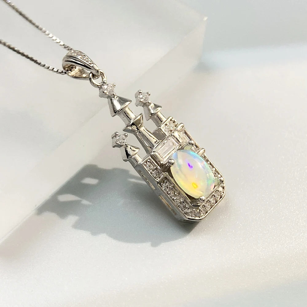Gioiellieri Natural Opal Pendant with S925 Sterling Silver for Women Elegant Fire Opal Jewelry October Birthstone Healing Crystal Gift