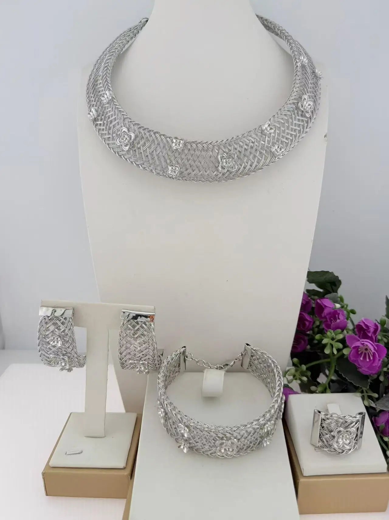 Brazilian Luxury Gold-Plated Jewelry Sets Necklace Bracelet Earrings Ring Four-Piece Sets Colorful Women's Wedding Jewellery Set