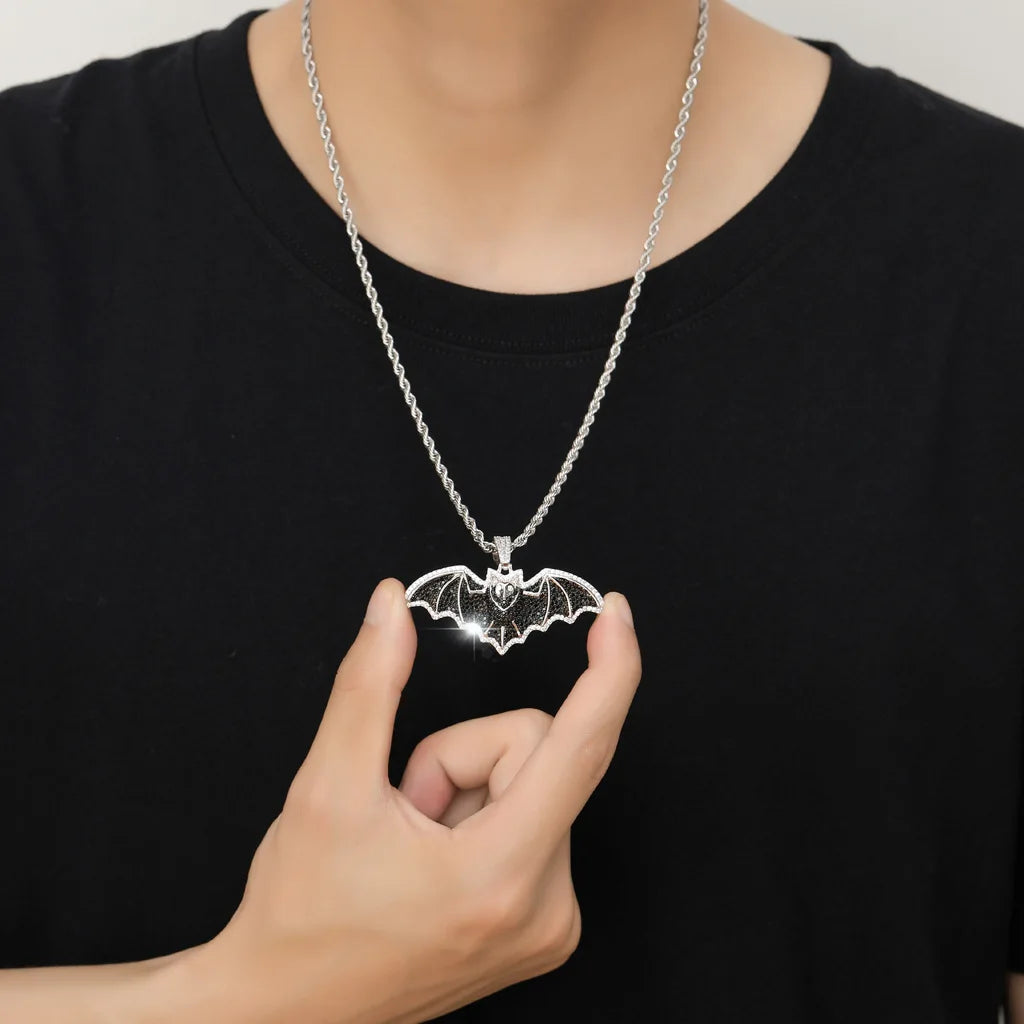 BES New Retro Brass Black Necklace Punk Wing Necklace Personality Bat Necklace for Women Men
