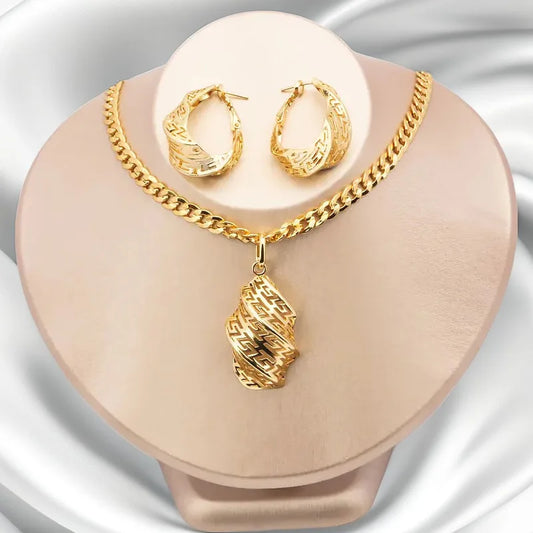 Dubai Collection 18k Gold Plated Bridal Jewelry Set for Women Luxury African Style Necklace and Earrings for Weddings Parties