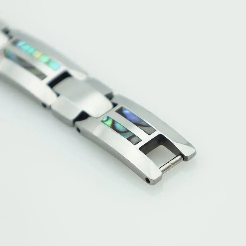 Fashion Men's Tungsten Carbide Magnetic Chain & Link Bracelet with Geometric Wood Inlay-Trendy Anniversary Gift