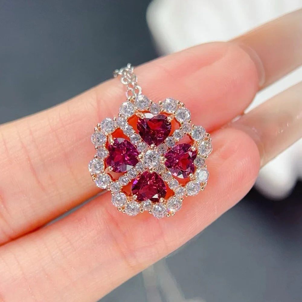 Natural Garnet Pendant Necklace 925 Sterling Silver Rhodium Plated Luxury Jewelry for Trendy Engagement Anniversary Party Gifts