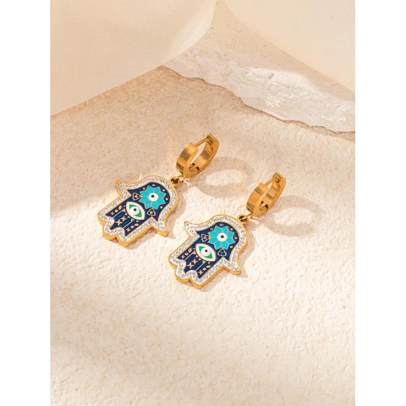 High Quality Fashion Stainless Steel Hand Necklace Earrings and Bracelet Set Women Exquisite Gold Jewelry Set