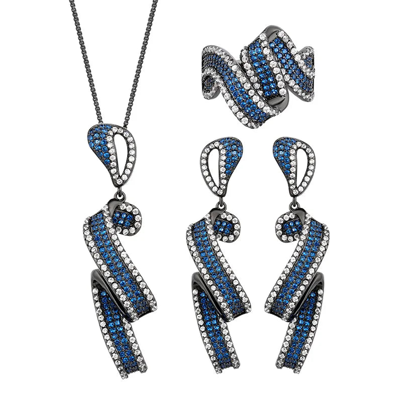 Gemfiori European and American Romantic Valentine's Day Micro Inlaid Zircon Pendant Ring Earring Set Exquisite Fashion Accessories