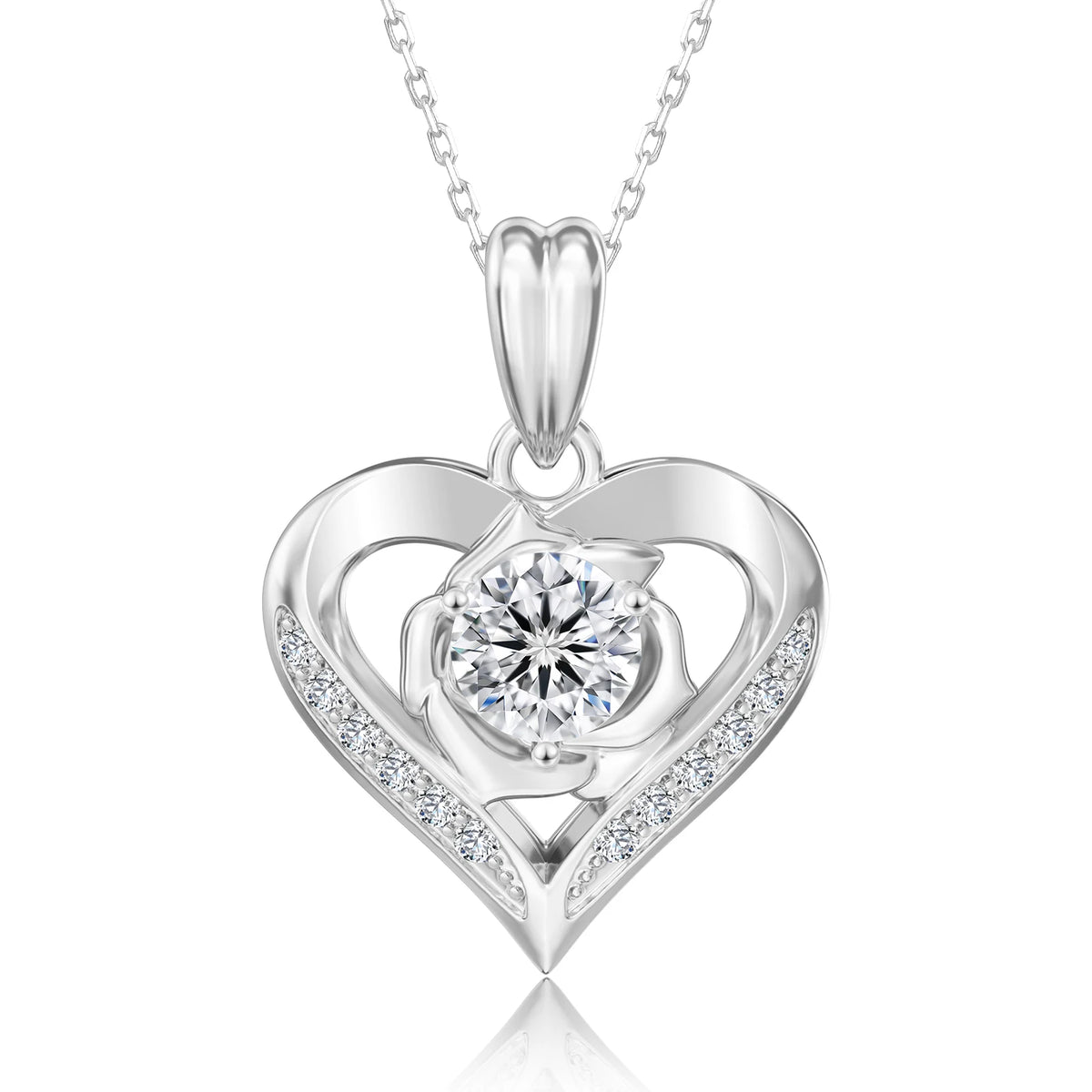 Romantic Rose Heart Design Moissanite Heart Pendant 1ct VVS Lab-Created Diamond 925 Sterling Silver Women Jewelry Gifts Necklace
