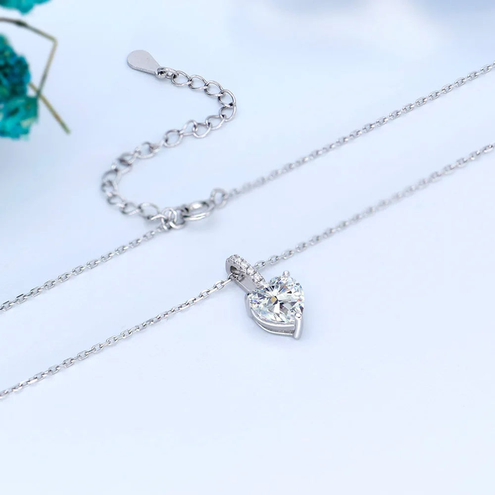 MUSHAN Jewelry Factory Heart Shaped 7*7925 Silver Pendant 1ct White Simple and Individual Women Necklace 40+5cm