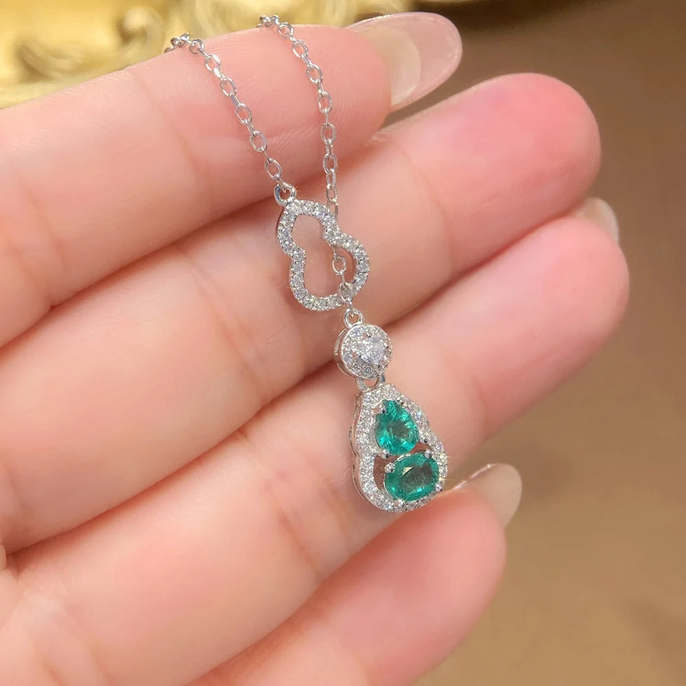 Gioiellieri Hot Popular Vintage 925 Silver EmeraldOval Cut Pendant Necklace New Fashion Classic Style Gold Plated Unisex Gift