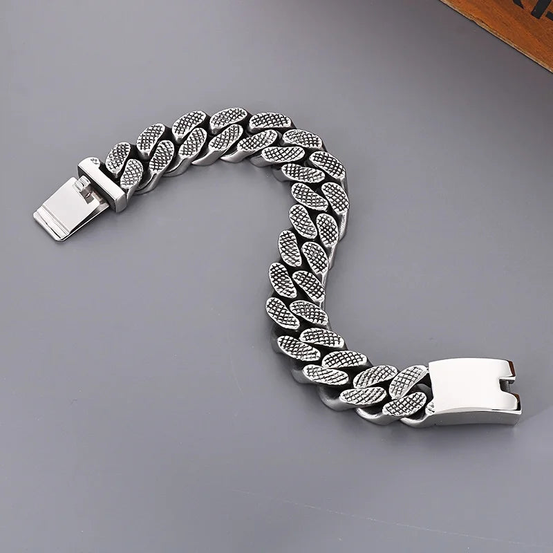 REBEL Trendy Fine Jewelry Fashion Bracelets Men Stainless Steel Tire Mark Cuban Links Bangle Bracelet