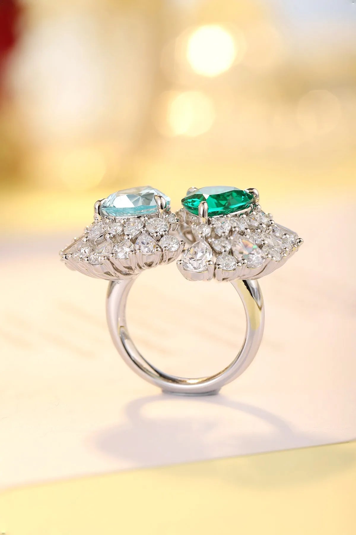 Gemfiori Jewelry Trendy High Quality S925 Silver Cultivated Emerald Sapphire Ring Unisex Engagement Ring for Wedding Party or Gift
