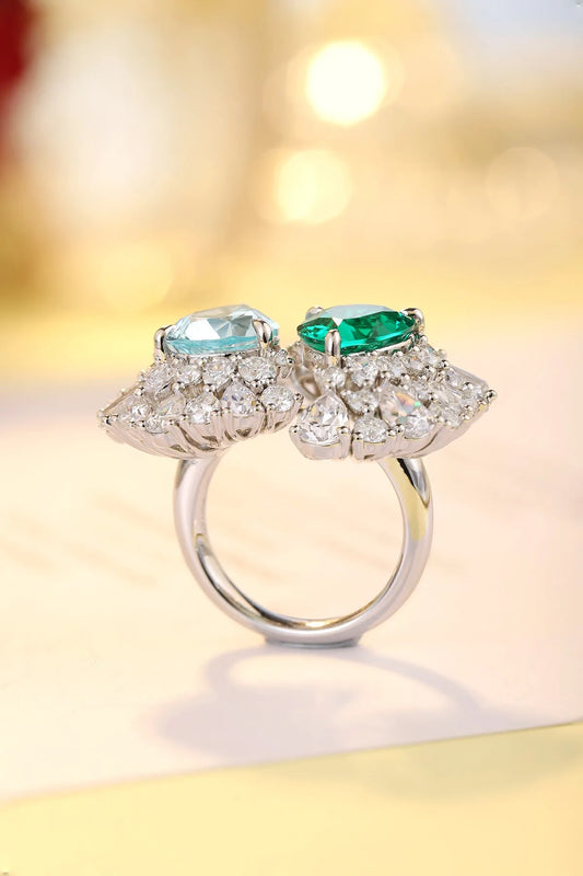 Gemfiori Jewelry Trendy High Quality S925 Silver Cultivated Emerald Sapphire Ring Unisex Engagement Ring for Wedding Party or Gift