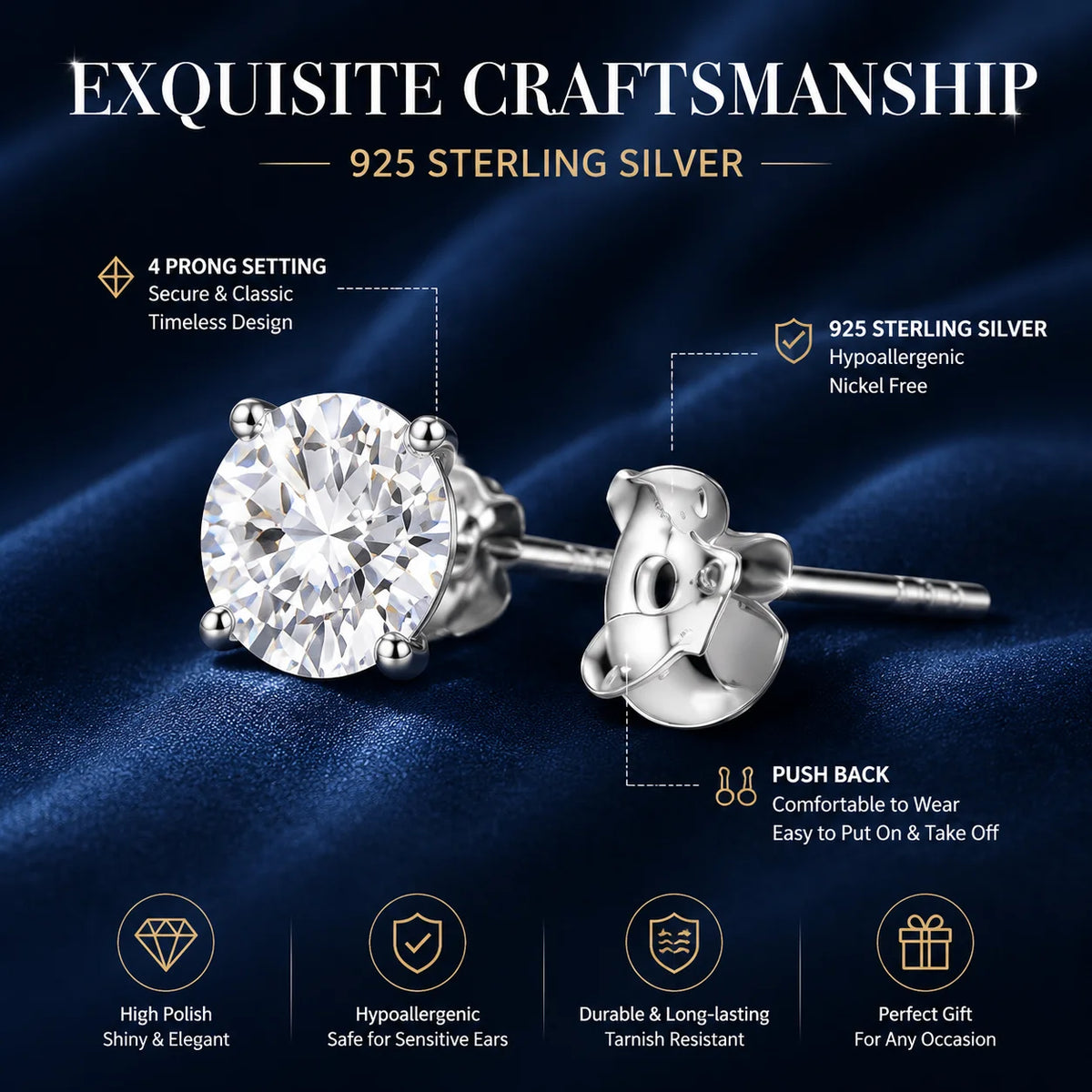 ArtistA 3mm-10mm Round Brilliant Cut Moissanite Stud Earrings 925 Sterling Silver Luxury Unisex Men Women Alice