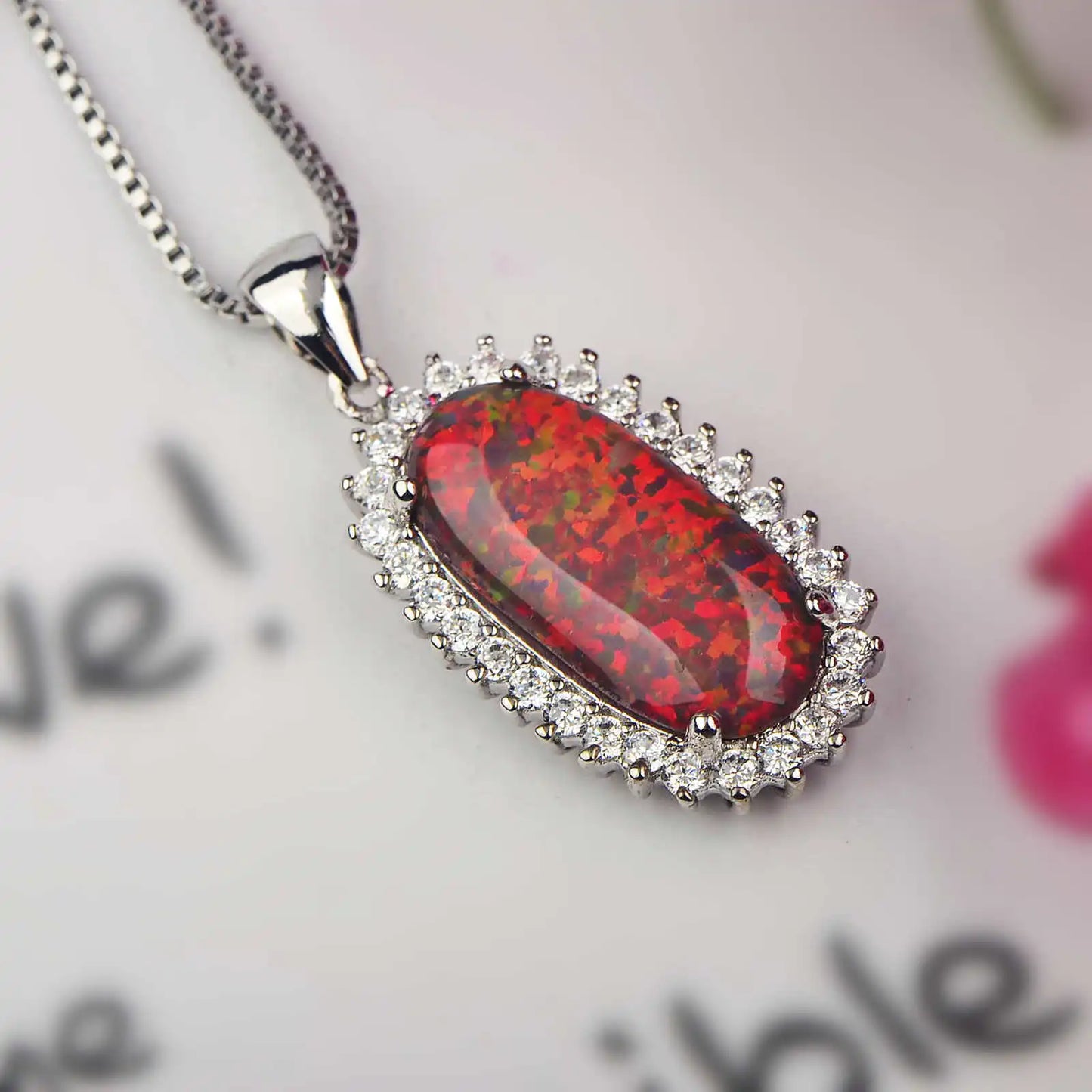 Aobao Orange Rectangular Opal Pendant, Opal Necklace Jewelry Wholesale with Opal Inlay