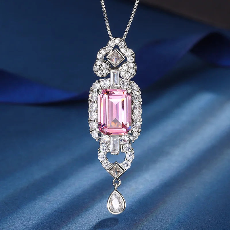 Gemfiori European and American Style High-end and Atmospheric Zircon pink Pendant Ring Set with Temperament Accessories