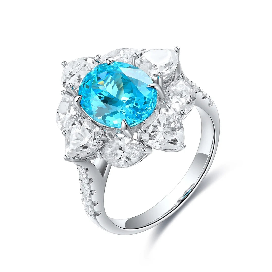 Gemfiori Jewelry Trendy High Quality S925 Silver Cultivated Paraiba Ring Unisex Engagement Ring for Wedding Party or Gift